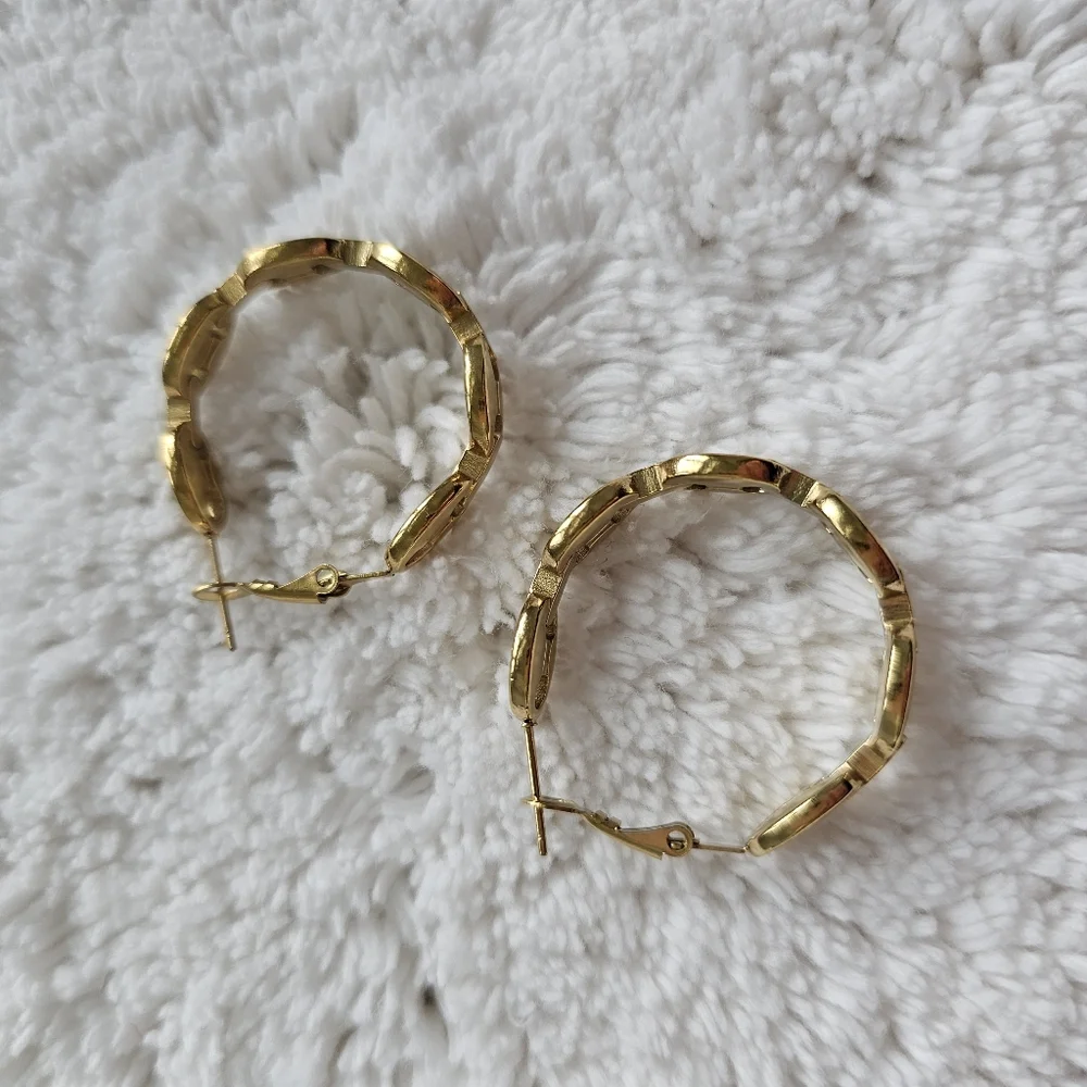 Gold Hoop Stainless Steel Coffee Bean Shape Earrings NWOT